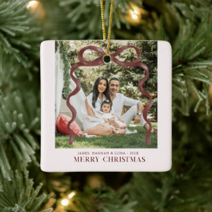 Modern Bourgondië Boog Kerstmis Foto Keramisch Ornament