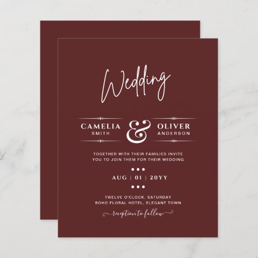 Modern Bourgondië Eenkleurige Bruiloft (Voorkant / Achterkant)