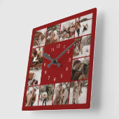 Modern Bourgondië Familie 12 Foto Collage Keepsake Vierkante Klok (Hoek)