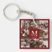 Modern Bourgondië Familie Foto Collage Monogram Gi Sleutelhanger (voorkant)