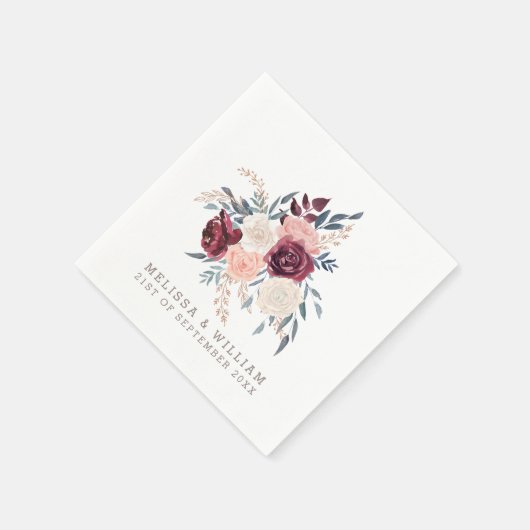 Modern Bourgondië Floral Ivoor Roos Gold Wedding Servet (Hoek)