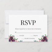 Modern Bourgondië Floral Zwart Goud Monogram RSVP (Voorkant)