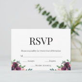 Modern Bourgondië Floral Zwart Goud Monogram RSVP (Staand voorkant)