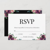 Modern Bourgondië Floral Zwart Goud Monogram RSVP (Voorkant / Achterkant)