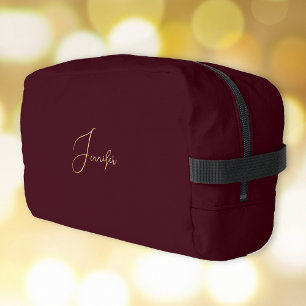 Modern Bourgondië Gold Monogram Gym Travel Cosmeti Toilettasje