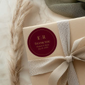 Modern Bourgondië Monogram bruiloft dank u Ronde Sticker