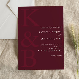 Modern Bourgondië Monogram Minimalistische Trouwda Kaart