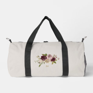 Modern Bourgondië Roze Bloemige Waterverf Monogram Plunjezak