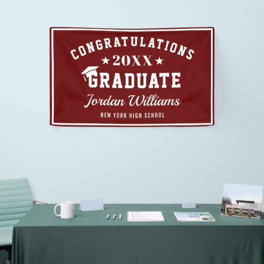 Modern Bourgondië Wit 2024 Graduation Party Spandoek (Beurs)