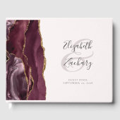 Modern Bourgondisch Agaat Goud Script Blush Roze Gastenboek (Voorkant)