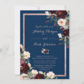 Modern Bourgondisch Blauw Bruiloft Uitnodiging Mar (Voorkant)