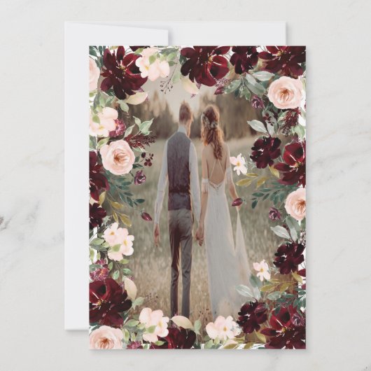 Modern Bourgondisch Blauw Bruiloft Uitnodiging Mar (Achterkant)