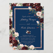 Modern Bourgondisch Blauw Bruiloft Uitnodiging Mar (Voorkant / Achterkant)