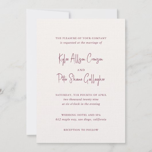 Modern Bourgondisch handgeschreven script Elegant  Kaart (Voorkant)