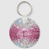 Modern Bourgondisch holografisch faux glitter mono Sleutelhanger (Voorkant)