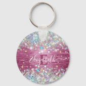 Modern Bourgondisch holografisch faux glitter mono Sleutelhanger (Achterkant)