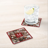 Modern Bourgondisch Monogram Initiaal Familienaam  Kartonnen Onderzetters (Insitu)