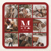 Modern Bourgondisch Monogram Initiaal Familienaam  Kartonnen Onderzetters (Voorkant)