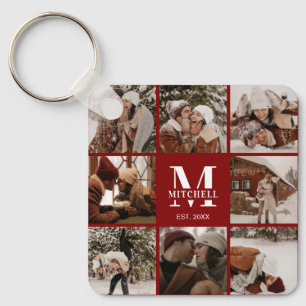 Modern Bourgondisch paar Fotocollage Monogram Gift Sleutelhanger