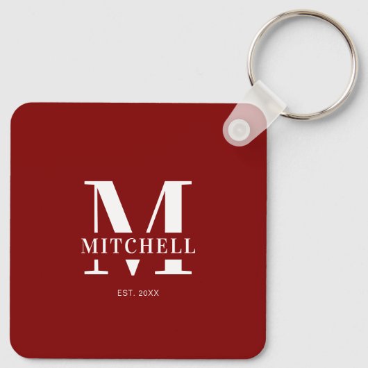 Modern Bourgondisch paar Fotocollage Monogram Gift Sleutelhanger (Achterkant)