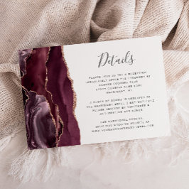 Modern Bourgondisch Roos Gold Agate Wedding Detail Informatiekaartje