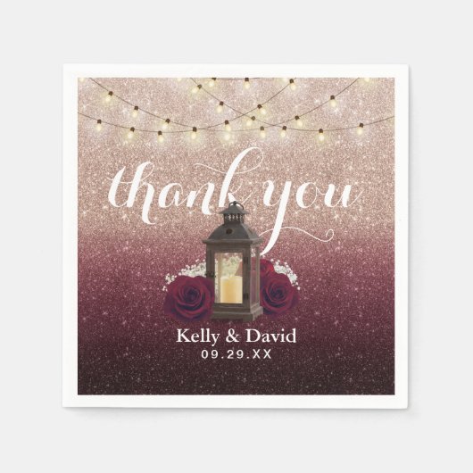 Modern Bourgondisch Roos Gouden Ombre Lantaarn Huw Servet (Voorkant)