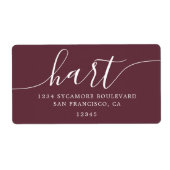 Modern Bourgondisch Script Familie Retouradres Etiket (Voorkant)