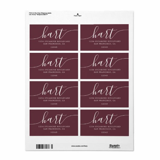 Modern Bourgondisch Script Familie Retouradres Etiket (Full Sheet)