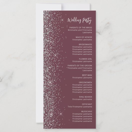 Modern Bourgondisch Zilver Glitter Script Wedding (Achterkant)