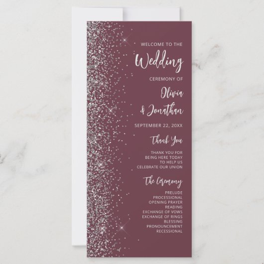 Modern Bourgondisch Zilver Glitter Script Wedding (Voorkant)