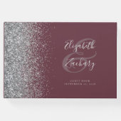 Modern Bourgondisch zilveren glitter script Gastenboek (Voorkant)