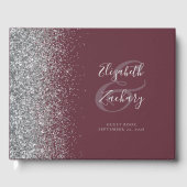 Modern Bourgondisch zilveren glitter script Gastenboek (Voorkant)