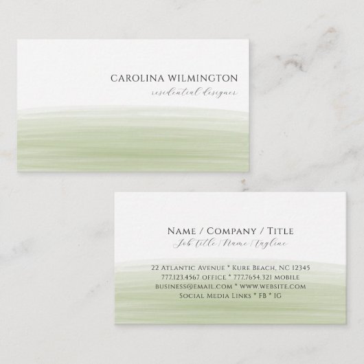 Modern Boutique Sage Green Waterverf Business Informatiekaartje (Voorkant / Achterkant)