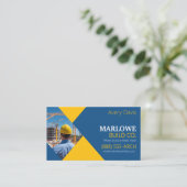 Modern Bouwbedrijf Foto Blauw & Geel Visitekaartje (Staand voorkant)