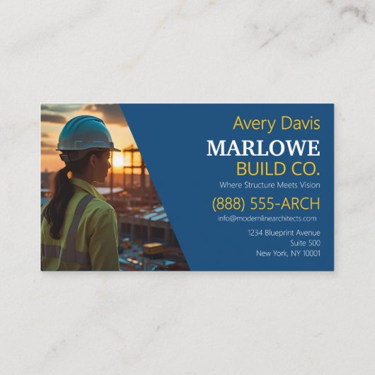 Modern Bouwbedrijf Foto Blauw & Geel Visitekaartje (Achterkant)