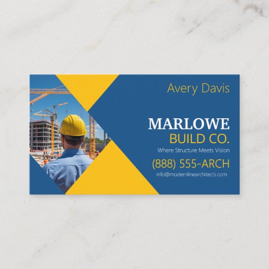 Modern Bouwbedrijf Foto Blauw & Geel Visitekaartje (Voorkant)