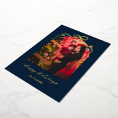 Modern Bow Arch Chic Blue Christmas Photo Gold Folie Feestdagenkaart (Gedraaid)