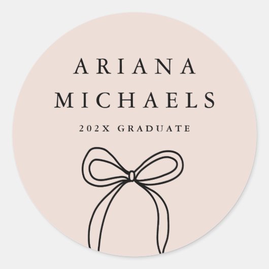 Modern Bow Blush en zwart Afstuderen Ronde Sticker (Voorkant)
