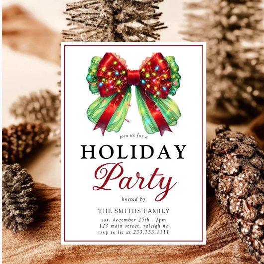 Modern Bow Christmas Lights Holiday Party Kaart