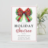 Modern Bow Christmas Lights Holiday Soiree Kaart (Staand voorkant)