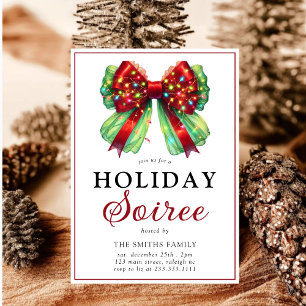 Modern Bow Christmas Lights Holiday Soiree Kaart