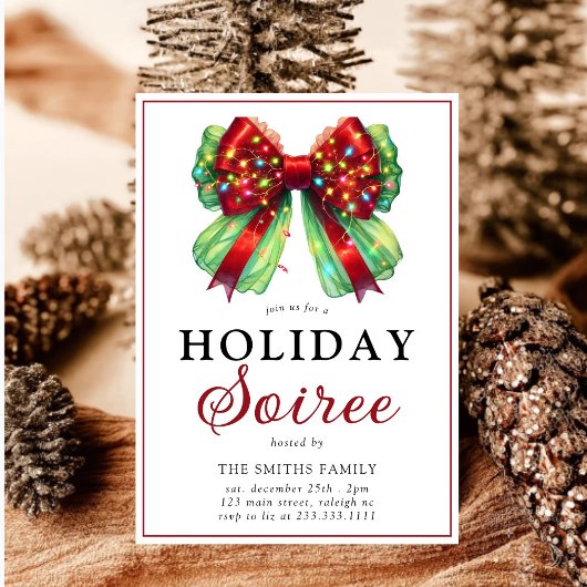 Modern Bow Christmas Lights Holiday Soiree Kaart