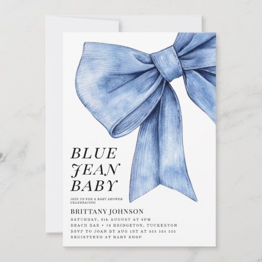 Modern Bow Denim Baby shower Kaart (Voorkant)