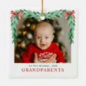 Modern Bow First Christmas as Grandparents Photo Keramisch Ornament (Achterkant)