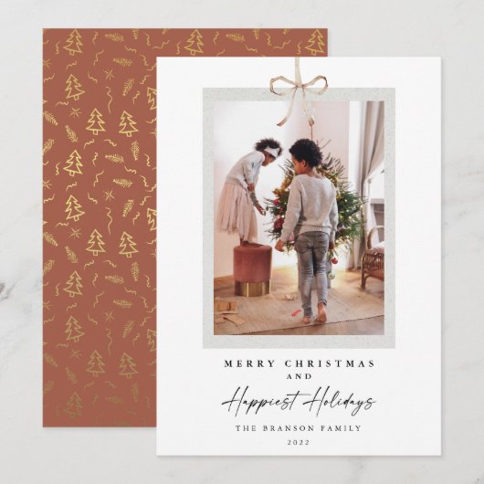 Modern Bow Knot Photo Gelukkig Feestdagen Kerstmis Feestdagenkaart (Voorkant / Achterkant)