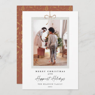 Modern Bow Knot Photo Gelukkig Feestdagen Kerstmis Feestdagenkaart
