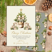 Modern Bow Neutral Watercolor Christmas Tree Beige Feestdagenkaart