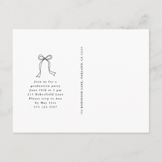 Modern Bow One Photo Graduation Party Uitnodiging (Achterkant)