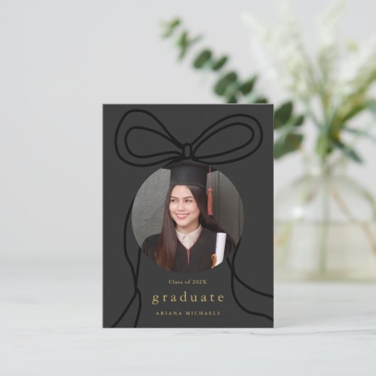 Modern Bow One Photo Graduation Party Uitnodiging (Staand voorkant)