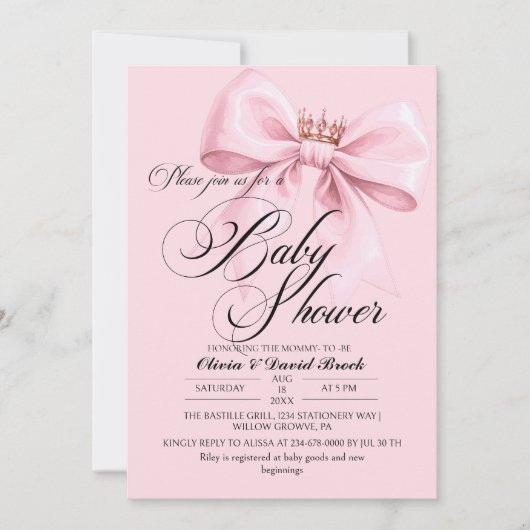 Modern Bow Pink Baby Shower Kaart (Voorkant)